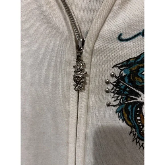 Ed Hardy by Christian Audigier White Women’s Zipped Hoodie Dress Tiger - Picture 7 of 8